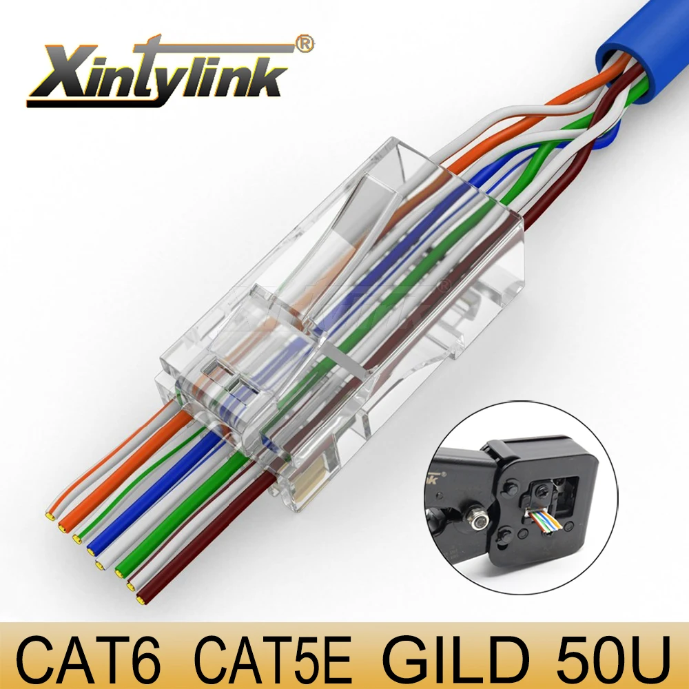 Mejores Ofertas Xintylink rj45 conector cat6 50U/6U enchufe de cable ethernet cat5e utp 8P8C RG Red cat 6 conector lan cat5 20/50/100 Uds rBwgkgA8