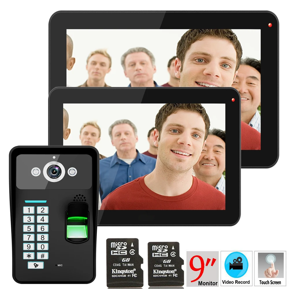 9\ 2 Monitors Recording RFID Password Fingerprint Recognition 900TVL Video Door Phone Intercom Rainproof Night Vision 8G TF Card 9\ 2 Monitors Recording RFID Password Fingerprint Recognition 900TVL Video Door Phone Intercom Rainproof Night Vision 8G TF Card