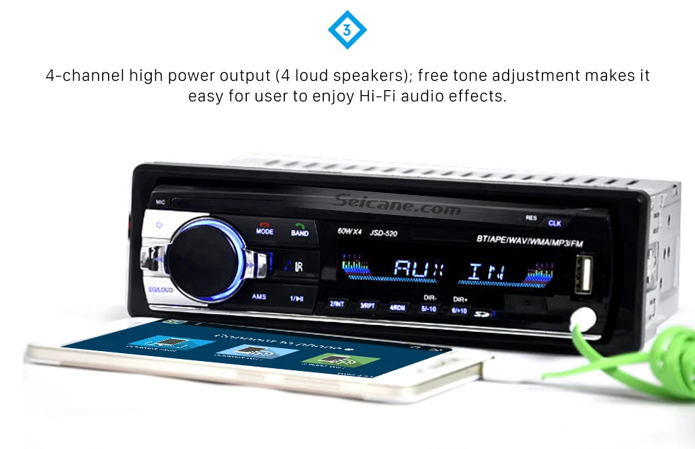 Seicane Универсальный 1 Din аудио стерео радио Bluetooth Handsfree вызовы MP3 зарядное устройство для автомобиля с FM с 4 канала Выход USB SD Дистанционное управление AUX