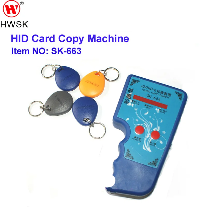 

Handheld 125KHz EM4100 RFID Copier Writer Duplicator Programmer Reader +5Pcs EM4305 T5577 Rewritable ID Keyfobs Tags Card SK-663
