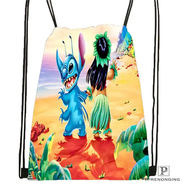 CustomLilo-Stitch-walt@ 01-походная сумка на шнурке для мужчины женщины милый рюкзак дети ранец(черный Назад) 31x40 см#20180611-03-139 - Цвет: Drawstring Backpack