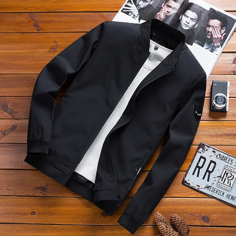 BROWON, мужские куртки, модные мужские куртки из полиэстера, приталенные ветровки, мужские пальто, Анорак, уличная одежда, куртки-бомбер в стиле хип-хоп, 4XL - Цвет: Black