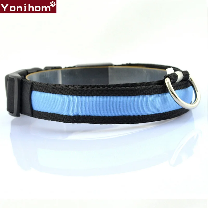 Nylon LED Pet Dog Collar Luminous Night Safety LED Dog Collar Light For Cat Flashing Glow In The Dark Pet LED Collars Electronic - Цвет: Синий