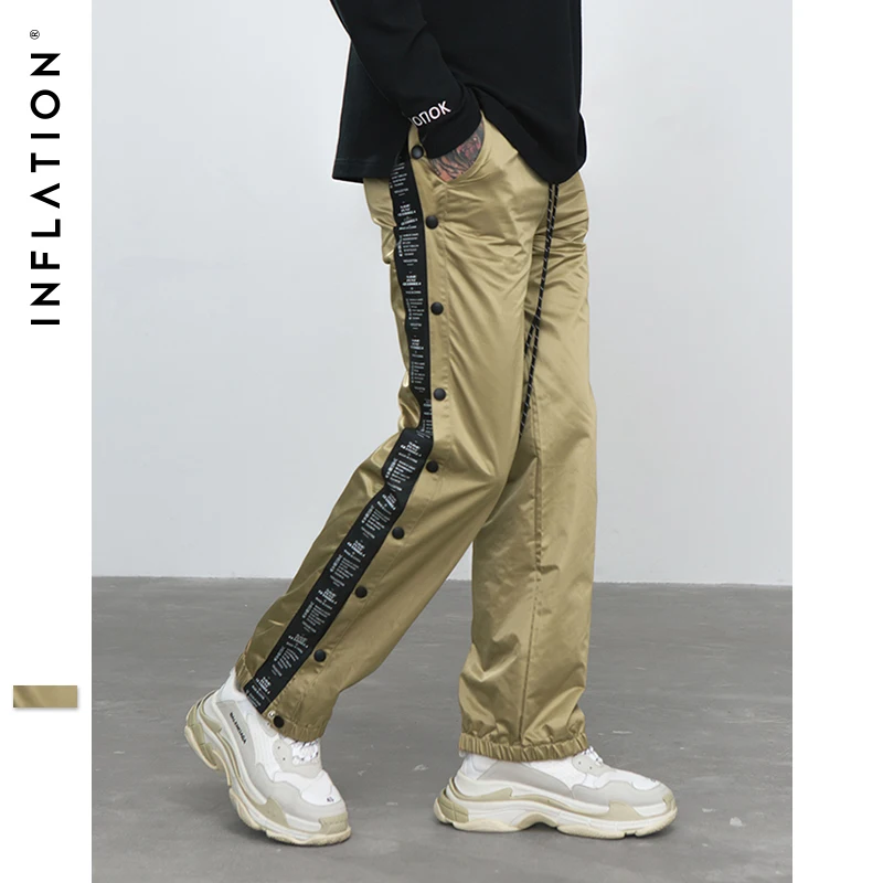 

INFLATION Men's Casual Pants Men Hiphop Pants Side Button On Man Trousers Joggers Track Sweatpants Streetwear Khaki Outfit 8885W