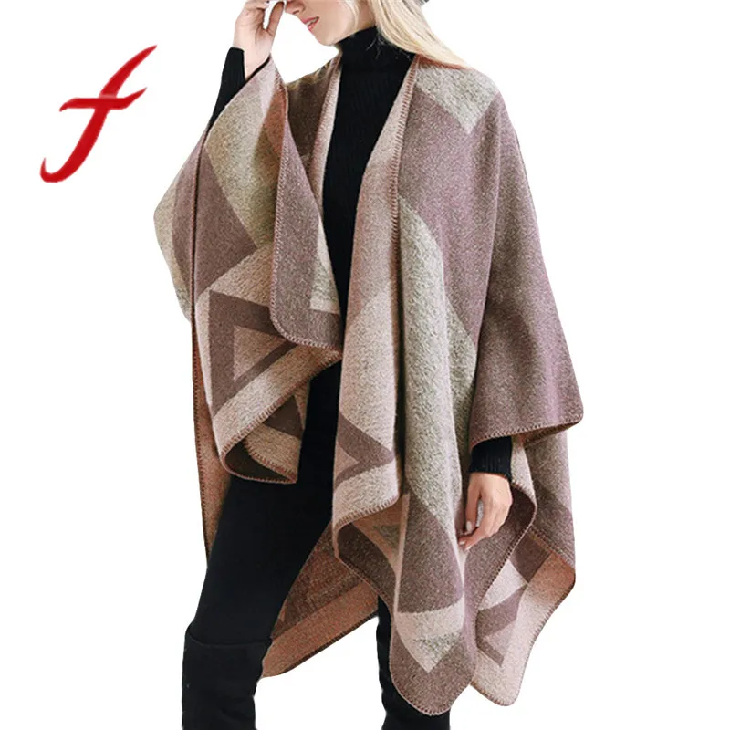 

Feitong Winter Women Blanket Artificial Cashmere Oversized Tartan Coat Wrap Geometry Cozy Shawl Cardigans Sweater 2019 Fashion