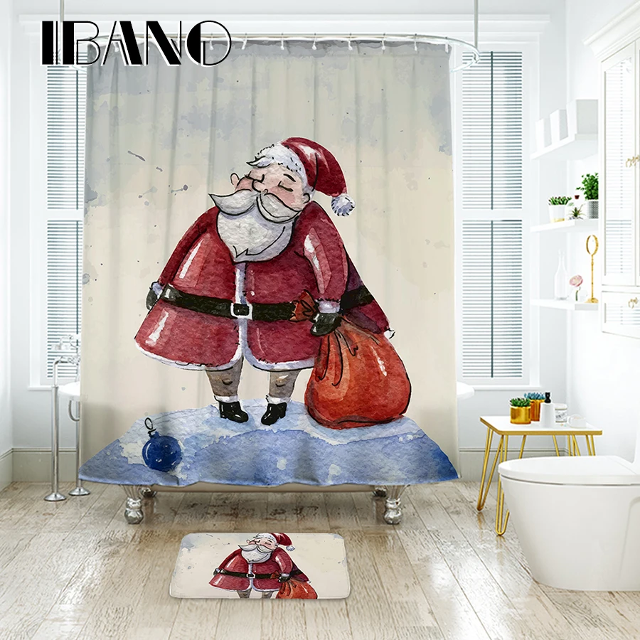 

Christmas Wedding Decrotation Shower Curtain Waterproof Polyester Fabric The Curtain For Bathroom 1pc/lot With 12pcs Hooks