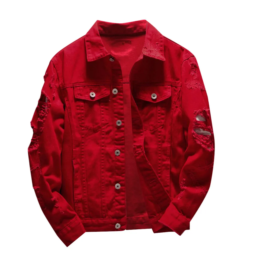 Весна Осень красный белый черный красный розовый джинсовые куртки для мужчин тонкий уличная джинсовая куртка хип хоп куртка Бомбер Homme Размер 5XL
