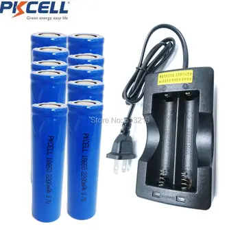 

10 x 18650 ICR18650 2200 MAH 3.7V Li-ion Rechargeable Battery Flat Heaher with 18650 2slot Double Slot EU/US Plug Charger
