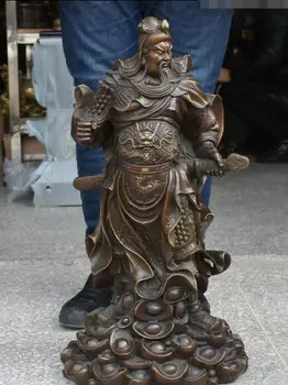 

25" Chinese Pure Bronze Wealth Yuanbao Guan Gong Yu Warrior God Guangong Dragon
