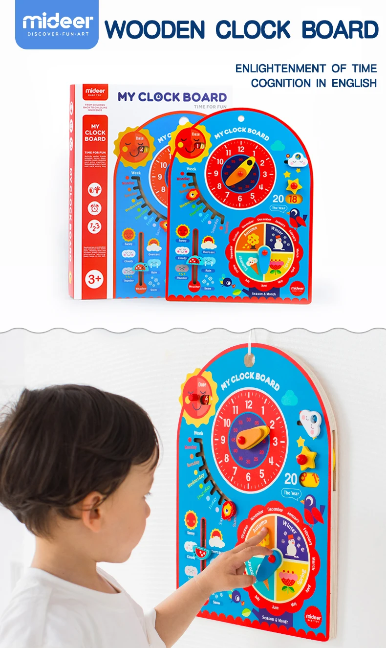 MIDEER Wooden Baby Wall Clock  Board Educational Funny Toys For Children md2029