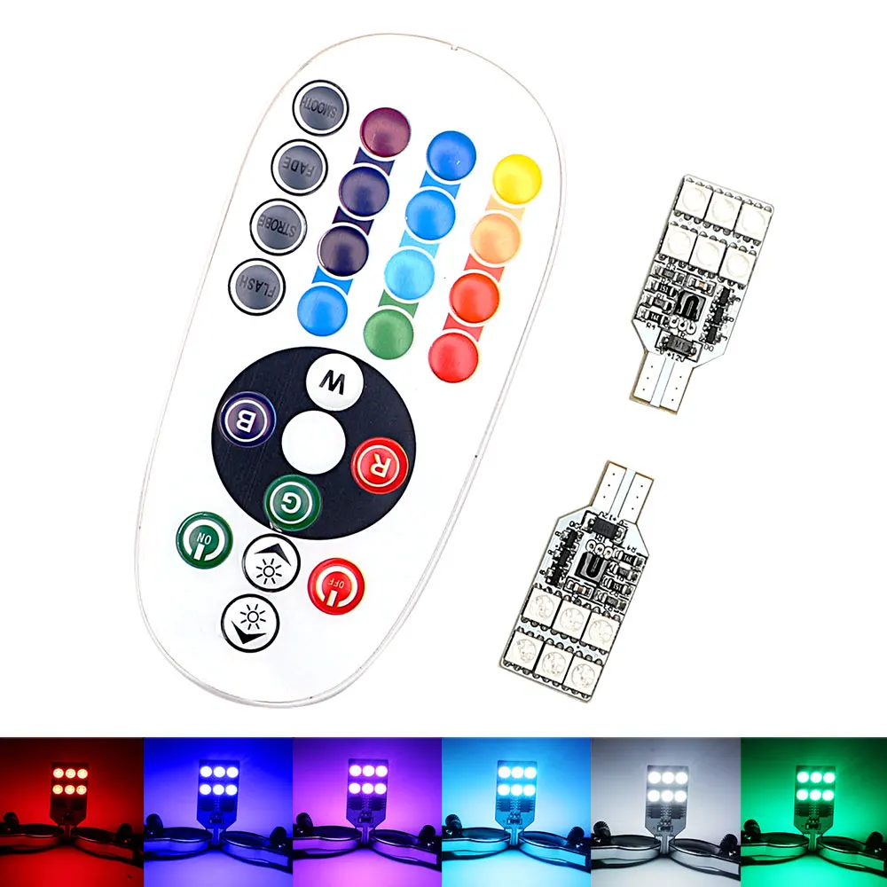 

ITimo Colorful Dome Reading Lamp Remote Control RGBW 12 LED T10 SMD 5050 16 Colors W5W Universal LED Car Side Wedge Light 2pcs