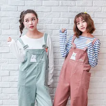 Corduroy overalls lovely relaxed casual retro wide leg pants Ankle-length pants mori girl 2016 spring with cute cat