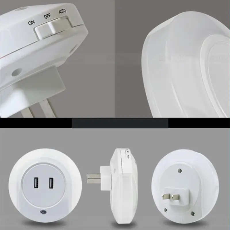Skup WoodPow LED lampka nocna z czujnikiem 2 gniazdo ładowania usb ładowarka do telefonu komórkowego ue US Plug 0.5W nocna lampa z przełącznikiem dla dzieci