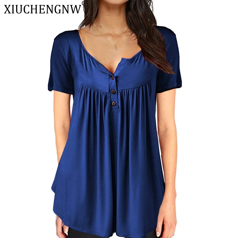 

T-Shirt Loose Short-Sleeve Long-Style Sexy Female V-Neck Plus-Size Women Summer Solid-Color Fashion Casual Autumn New Cotton Hot
