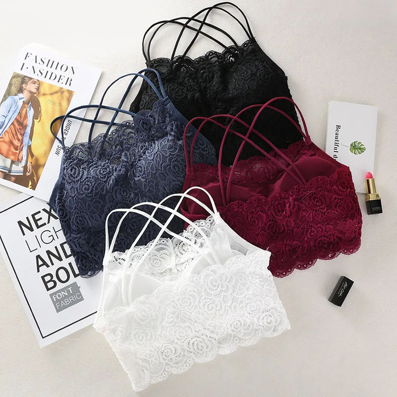 

New Women's Wrapped Chest Underwear Lace Wrapped Chest Anti-lighting Bottom Small Straps Tube Top Vest Cotton Pad Removable