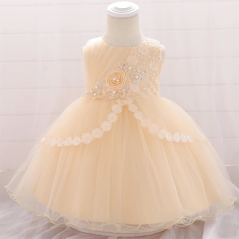 

2019 Newborn Christening Dress For Baby Girl Clothes Wedding Pearl Dresses 1 Year Birthday Dress Cute Girl Party Princess Dress