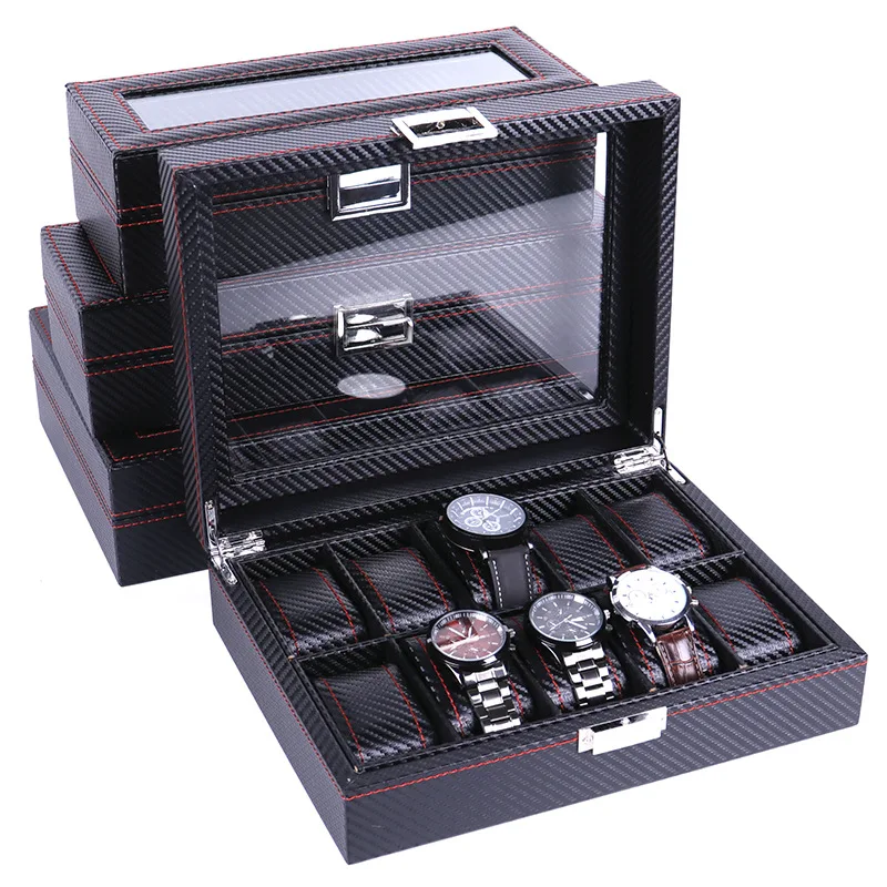 

Portable Watch Box Organizer PU Leather Casket with Zipper Classic Style 2 10 12 Grids Multi-Functional Bracelet Display Case