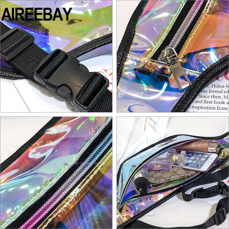 AIREEBAY прозрачная поясная сумка женская голограммные нагрудные сумки большие