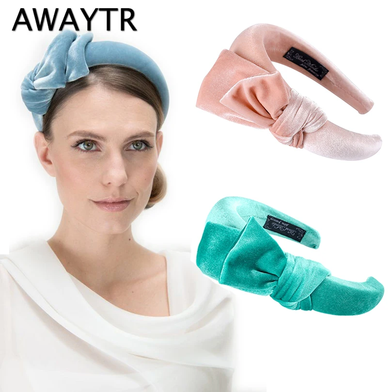 

AWAYTR Solid Color Sponge Bow Knot Padded Headband For Women Sweet Fashion Cute Female Hairband Girls Bezel Hair Accessories