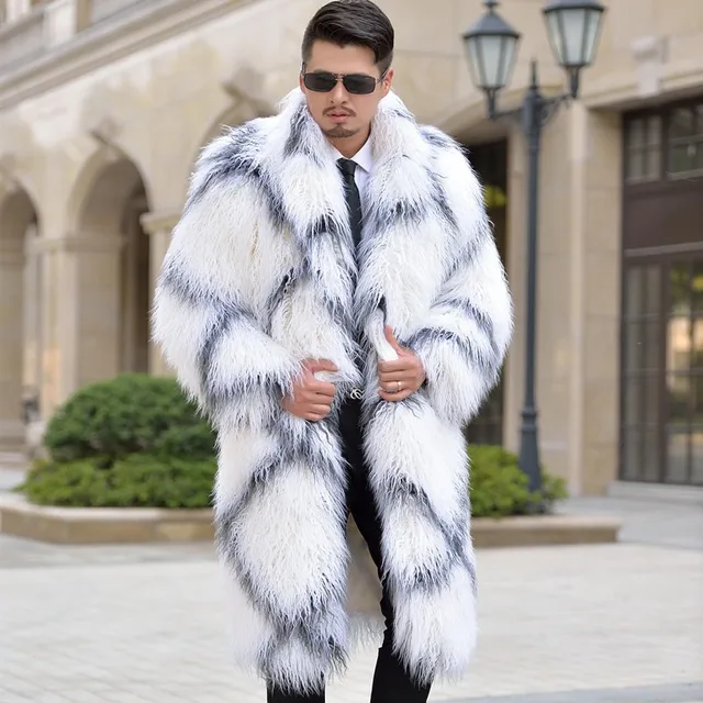 Buy 2018 Men Winter White Fur Coat Long Sleeve Faux