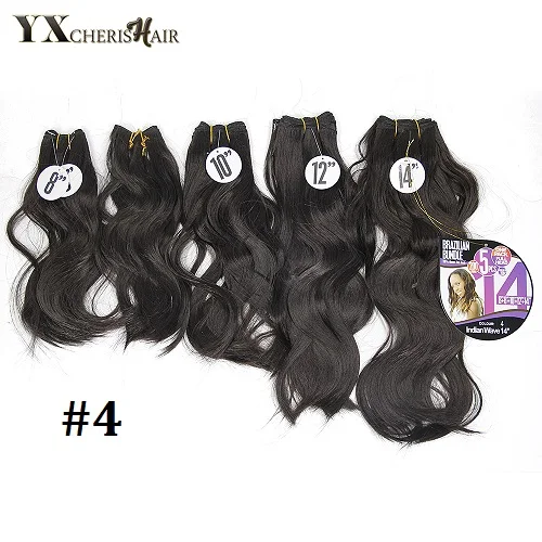 YXCHERISHAIR 8-1" Синтетические Черные Волосы пряди волнистые вплетаемые волосы утка шить в наращивание волос Yaki термостойкие 5 шт./упак - Цвет: #4