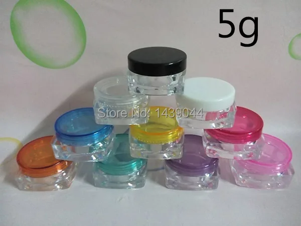 

500 pcs/lot 5g jar empty cosmetic containers square bottom jar 5ml clear diamond jar for cream lip balm eyeshow blusher