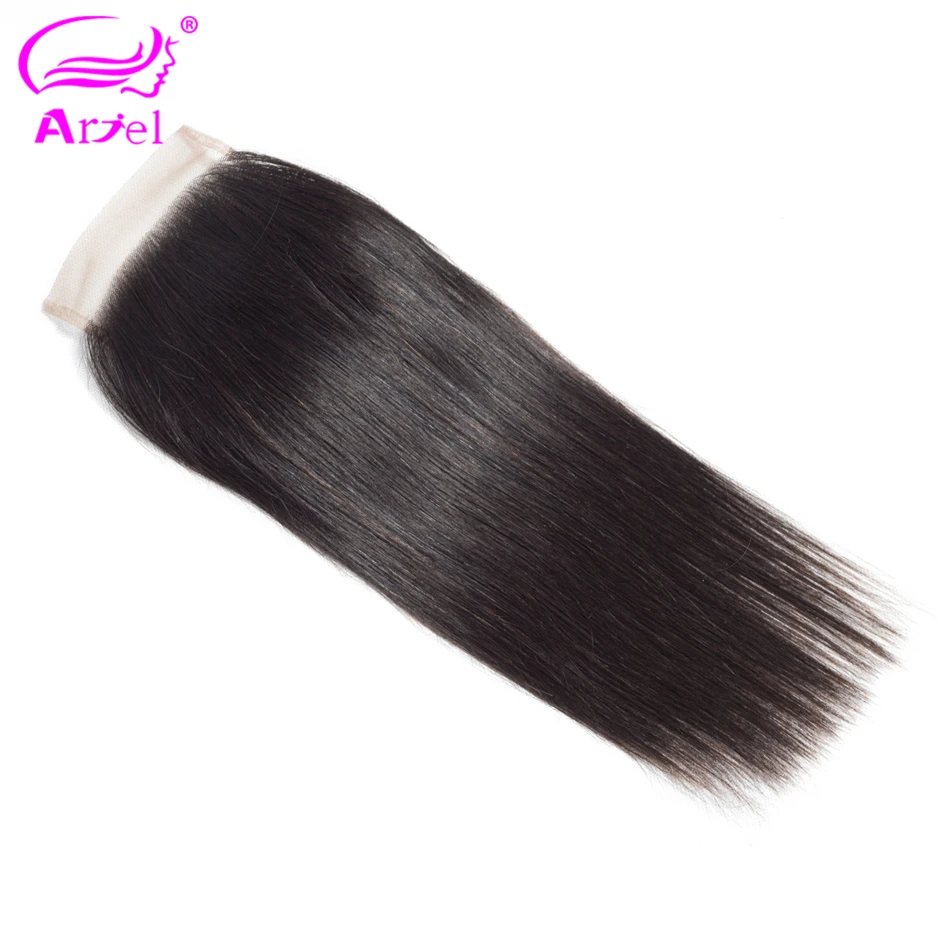 Ариэль индийские волосы прямые 4*4 Кружева закрытие натуральный цвет человеческих волос бесплатно/средний/три части не Реми волос
