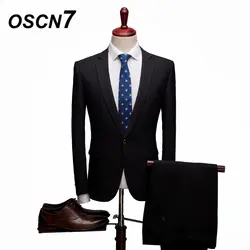 OSCN7 черный повседневное 2 шт. костюмы для мужчин 2019 Бизнес Формальные Slim Fit костюм для мужчин смокинг Свадебные одна кнопка 1691