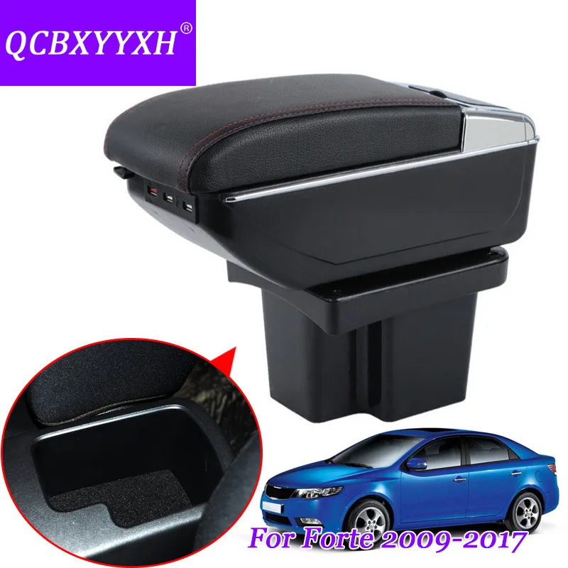 

QCBXYYXH Car Styling PU Leather Car Armrest For KIA Forte 2009-2017 Central Storage Box Cover Interior With Cup Holders Case