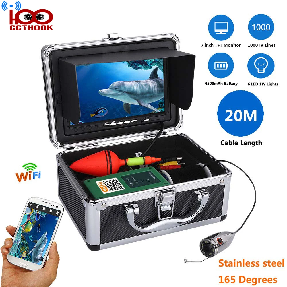 

20m Cable WIFI Wireless Fish Finder with 720P 1000TVL Underwater Fishing Video Camera 7 Inch Color Monitor Free Mob APP Viewing