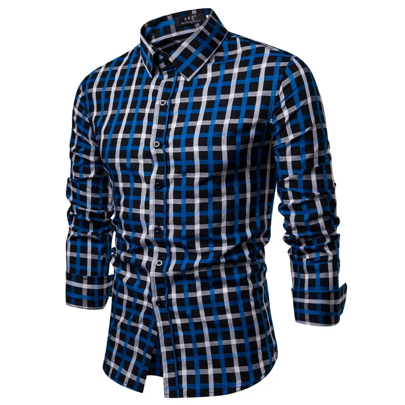 Drop Shipping Men Plaid Shirt Long Sleeve Cotton Shirts 2019 Fashion Casual Regular Checkered Chemise Homme Man Clothes