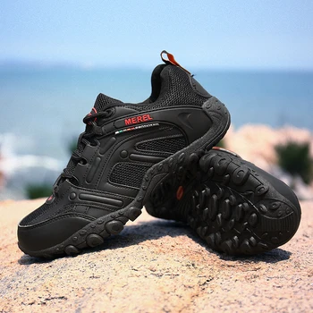 

Outdoor Sneakers Camping shoes for Men Tactical Hiking Upstream Shoes For Summer Breathable Mesh& Leather Men Shoes