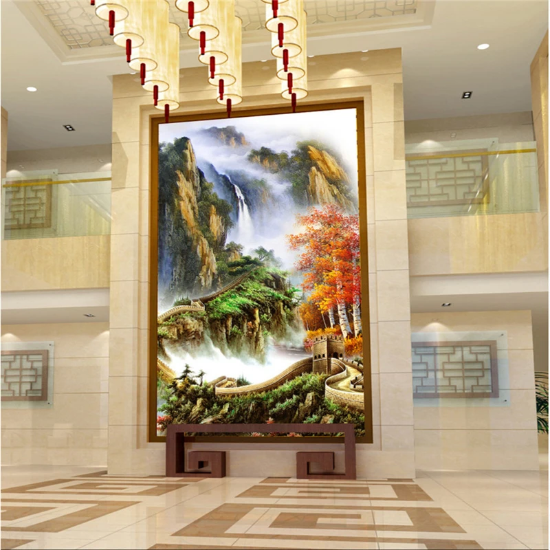 

beibehang Large model custom wallpaper painting thousands of miles of the Great Wall red maple landscape painting