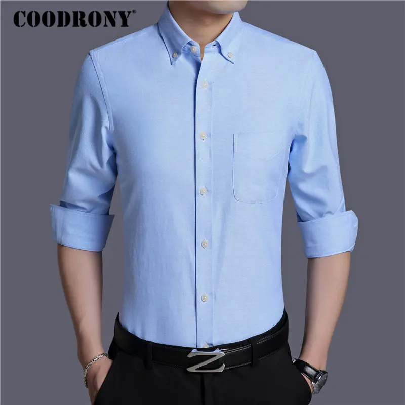 Бренд COODRONY, мужская рубашка, осень, облегающая, длинный рукав, мягкая, хлопок, рубашка, мужская, деловая, повседневная, рубашка с карманом, 96063