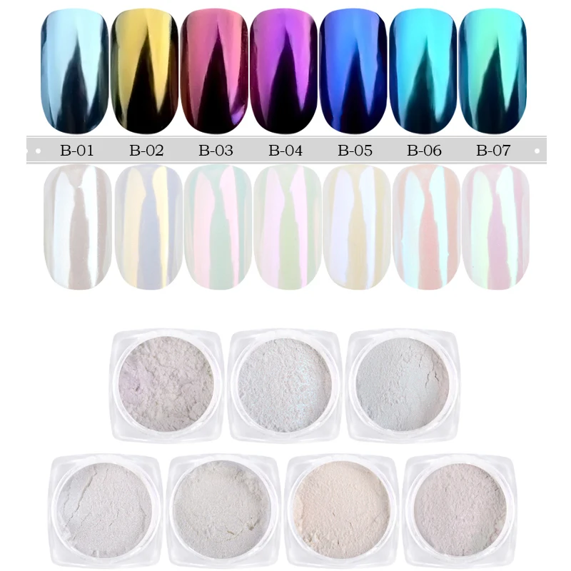 

1g/box Shell Mirror Powder Nail Art Pigment Gold Blue Purple Shining Glitter Dust Chrome Nail Decorations Manicure Tools