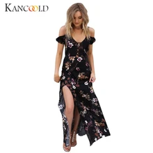 2017 Fashion Boho style long font b dress b font Off shoulder beach Floral print Vintage