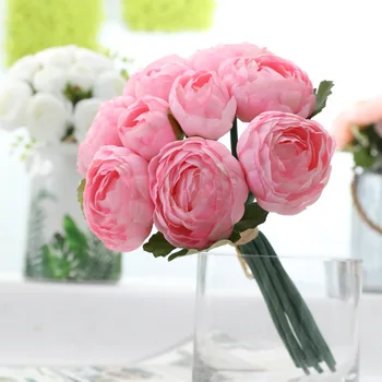 

10Pcs/bunch rose peony Artificial hand flowers bridal hand flores for home table Wedding decoration Christmas decor