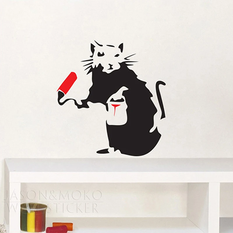 

Creative Painting Rat Mouse Animal Banksy Vinyl Wall Stickers Mural Decal Wallpaper Room Home Decoration Art Mirror 60x64cm Xmas