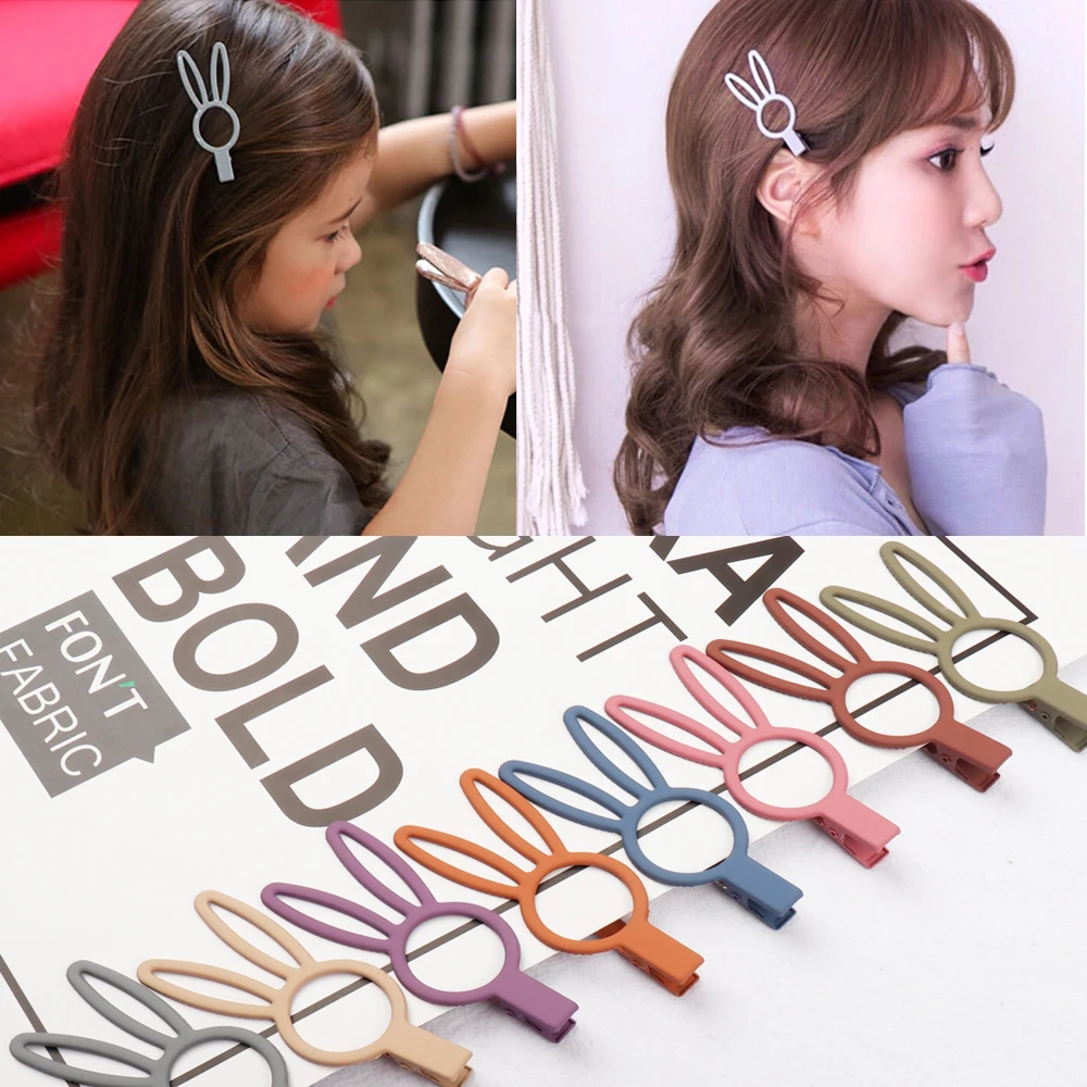Korea-Girls-Cute-Rabbit-Ear-Barrettes-Metal-Matte-Hairgrip-Women-Hair-Clips-Summer-Hair-Accessories-For