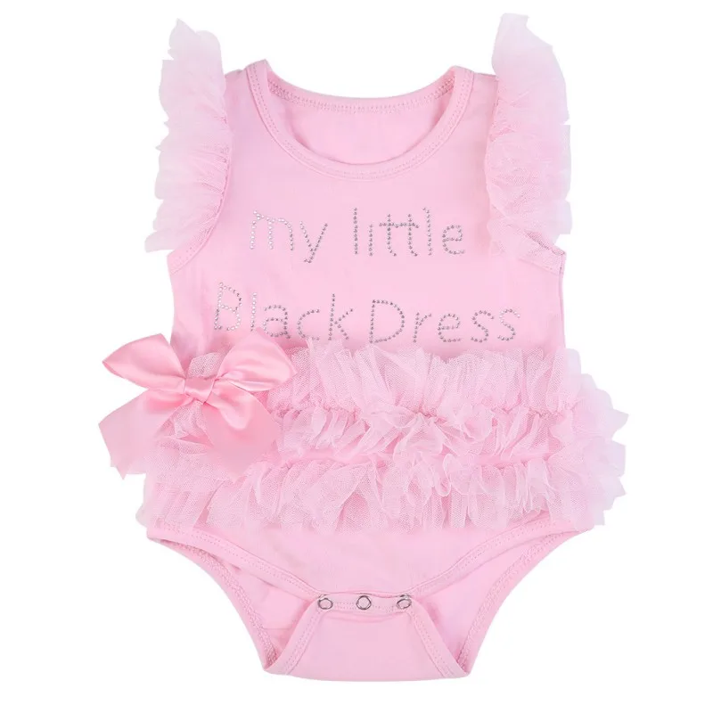 

Baby Girls Romper Embroidered Letter Bowknot Black Lovely Dress Jumpsuit 0-18M