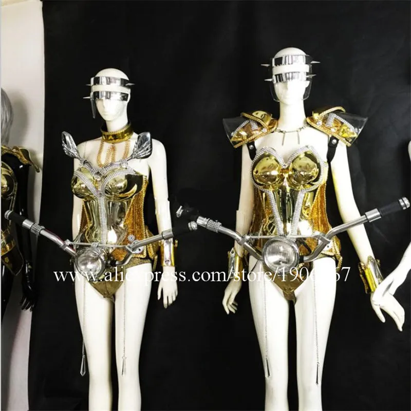 Silver Gold Plated Led Luminous Ballroom Sexy Women Costume With Locomotive Head For Party Evening Stage