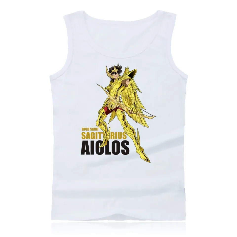 

Anime Gold Saint Seiya Sleeveless Tank Top Men Summer Fashion White Funny Bodybuilding Tank Top Japanese Classic Cartoon Vest