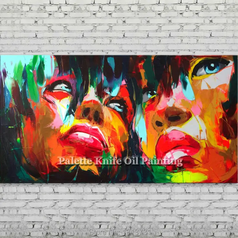 

Hand painted Francoise Nielly Palette knife portrait Face Oil painting Character figure canva wall Art picture for living room 2
