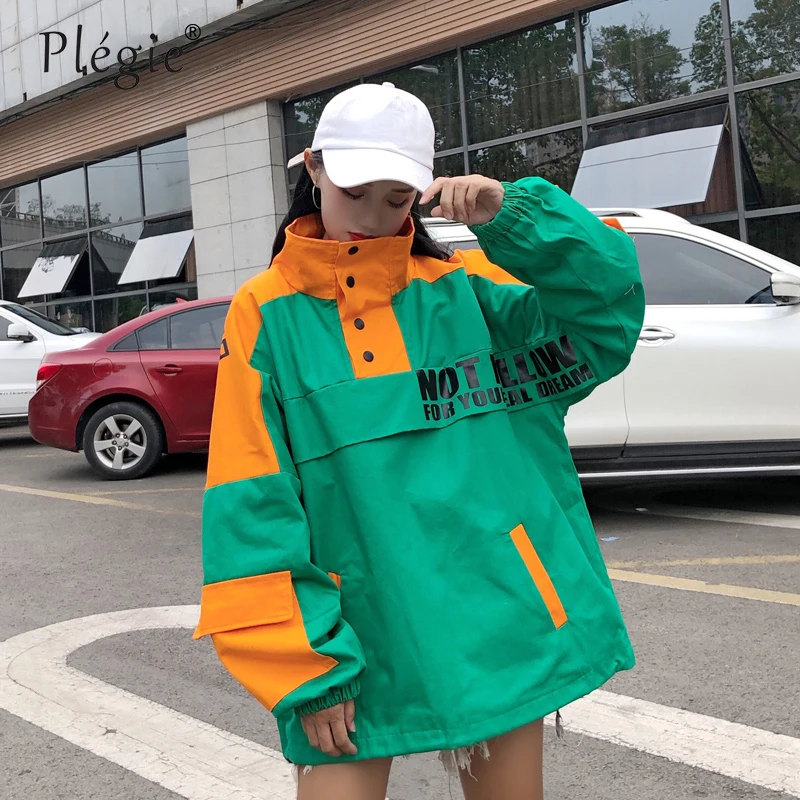 Ideal  Plegie Harajuku Oversized Jacket Women 2019 Spring New Letter Print Loose Outwear Coat Hip Hop Stre