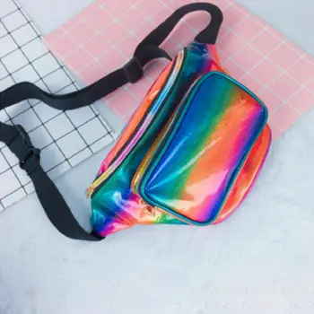 

2019 Women Fanny Pack PU Laser Purse One Shoulder Waist Chest Bag Sport Punk Hip Bag Charm Laser Adjustable Belt Zipper Packs