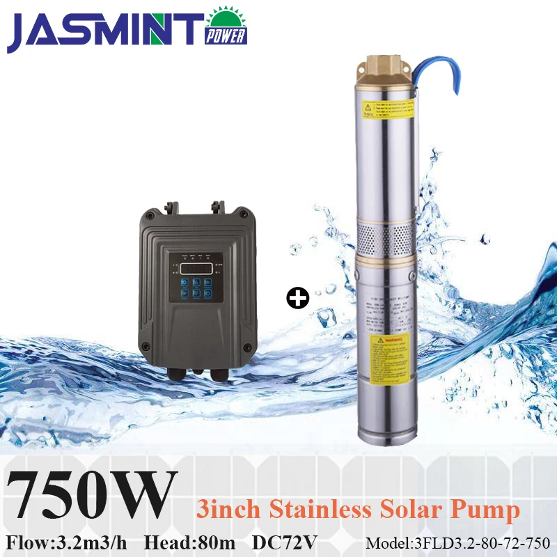 

750W DC72V submersible solar water pump 3inch Flow 3.2m3/h, head 80m with pump controller FREE floater solar pump deep well pump