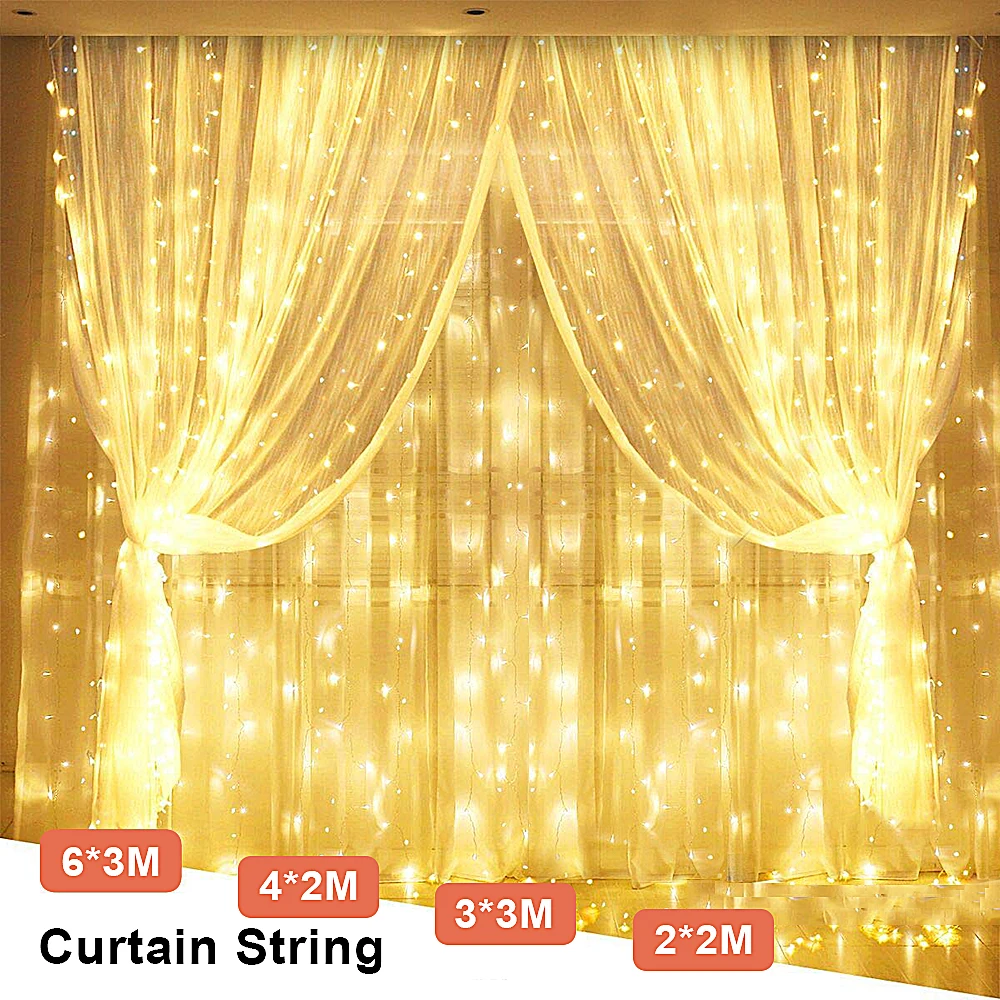 

3x3/4x2m Street Garland Curtain LED Icicle String Fairy Christmas Tree Lights Outdoor/Indoor Decoration New Year Valentines Gift