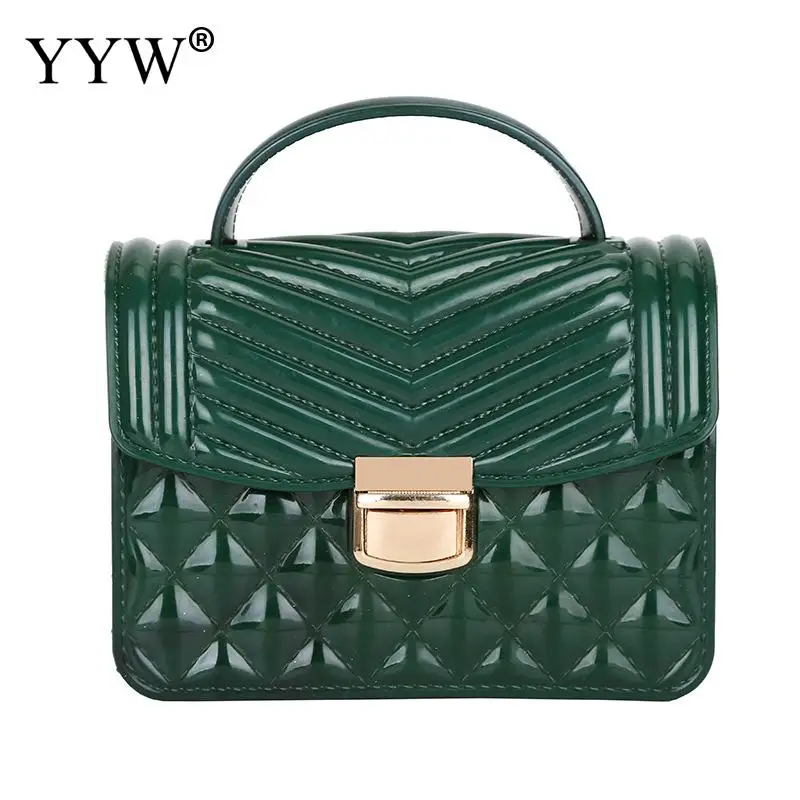 

PVC Jelly Bags For Women Shoulder Bags With Chain Argyle Ladies Hand Bag 2019 Box Handbag Lovely Design Green Bolso Mujer