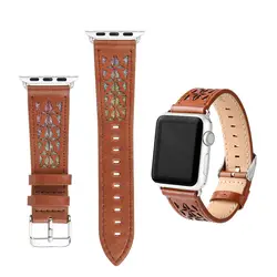 Новый стиль полые резные Роскошные ремешок для Apple Watch группа 38 мм 42 мм для Apple Watch ремешок браслет ремень из натуральной кожи кожа Новый