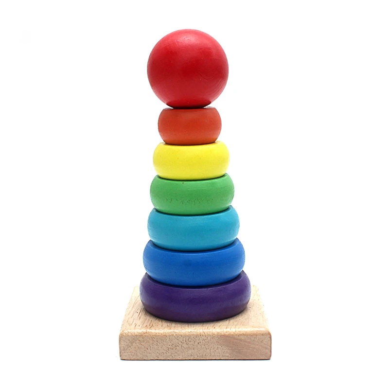 

Small Size Wooden Toys Colorful Rainbow Tower Blocks Muliticolor Stacking Tower Block Geometric Assembling Block Colors & Shapes
